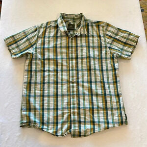 prAna Tamarack Plaid Button down up‎ Short Sleeve Camp Shirt M1TAMR116 large EUC